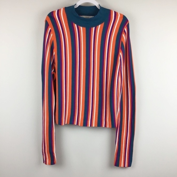 Victor Glemaud Target Orange Vertical Stripe Crop Mock Turtleneck Sweater | L - Picture 3 of 12